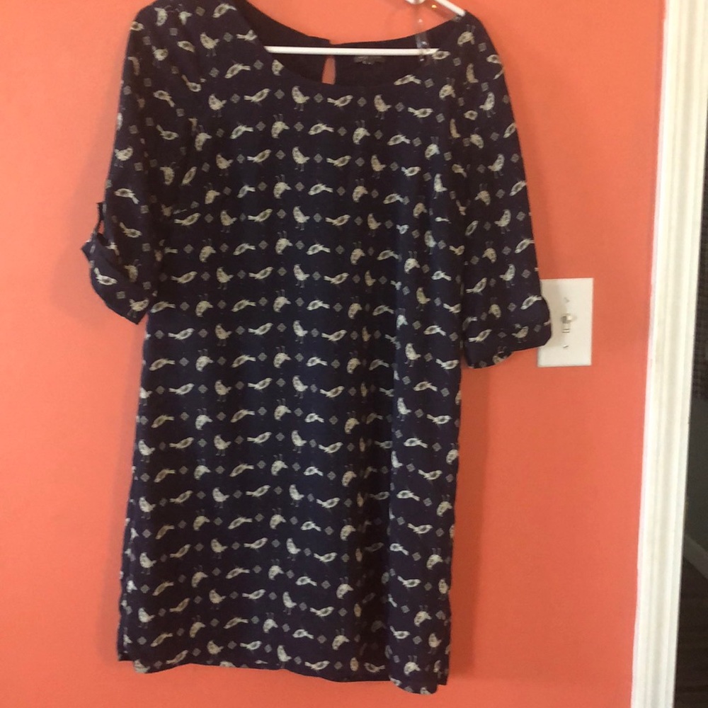 Blue dress with white birds great condition